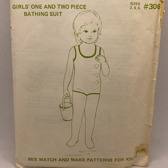 Basic Knits 306 Sewing Pattern Girls One & Two Piece Bathing Suit Size 2-6 Uncut - Picture 4 of 8